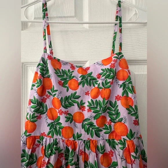 Jcrew Factory Midi Strappy Dress with Orange and Green Print. - Picture 7 of 8
